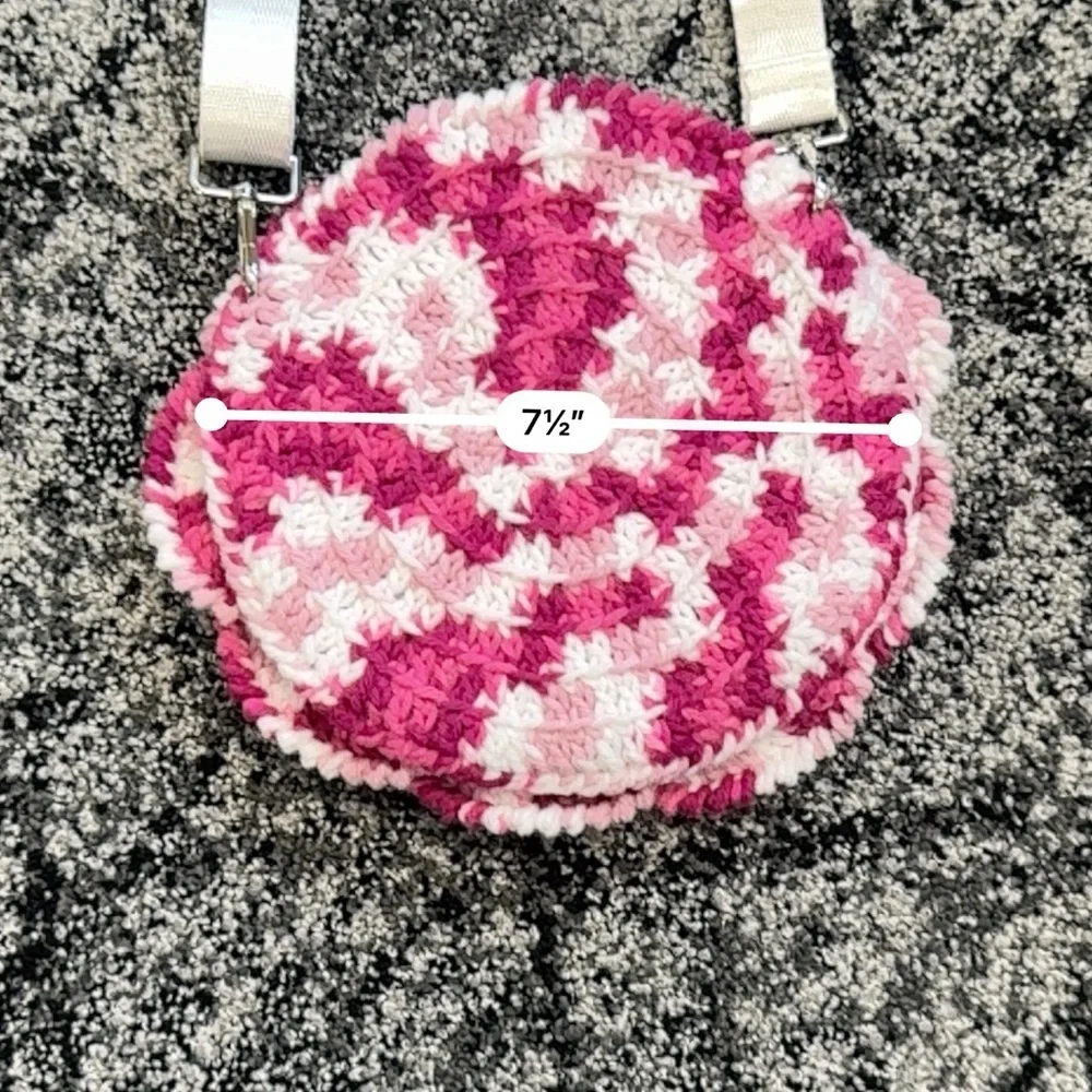 Pink & White Hand Crocheted Rose Purse